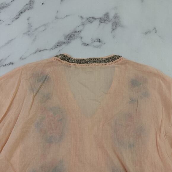 Soft Surroundings Embroidered Blouse Top Size M Orange Blue Beaded Boho Floral - Picture 10 of 13